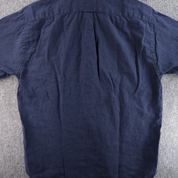 Faconnable Striped Small Linen Blue Shirt Mens Button Up Long Sleeve Pocket - Picture 13 of 14